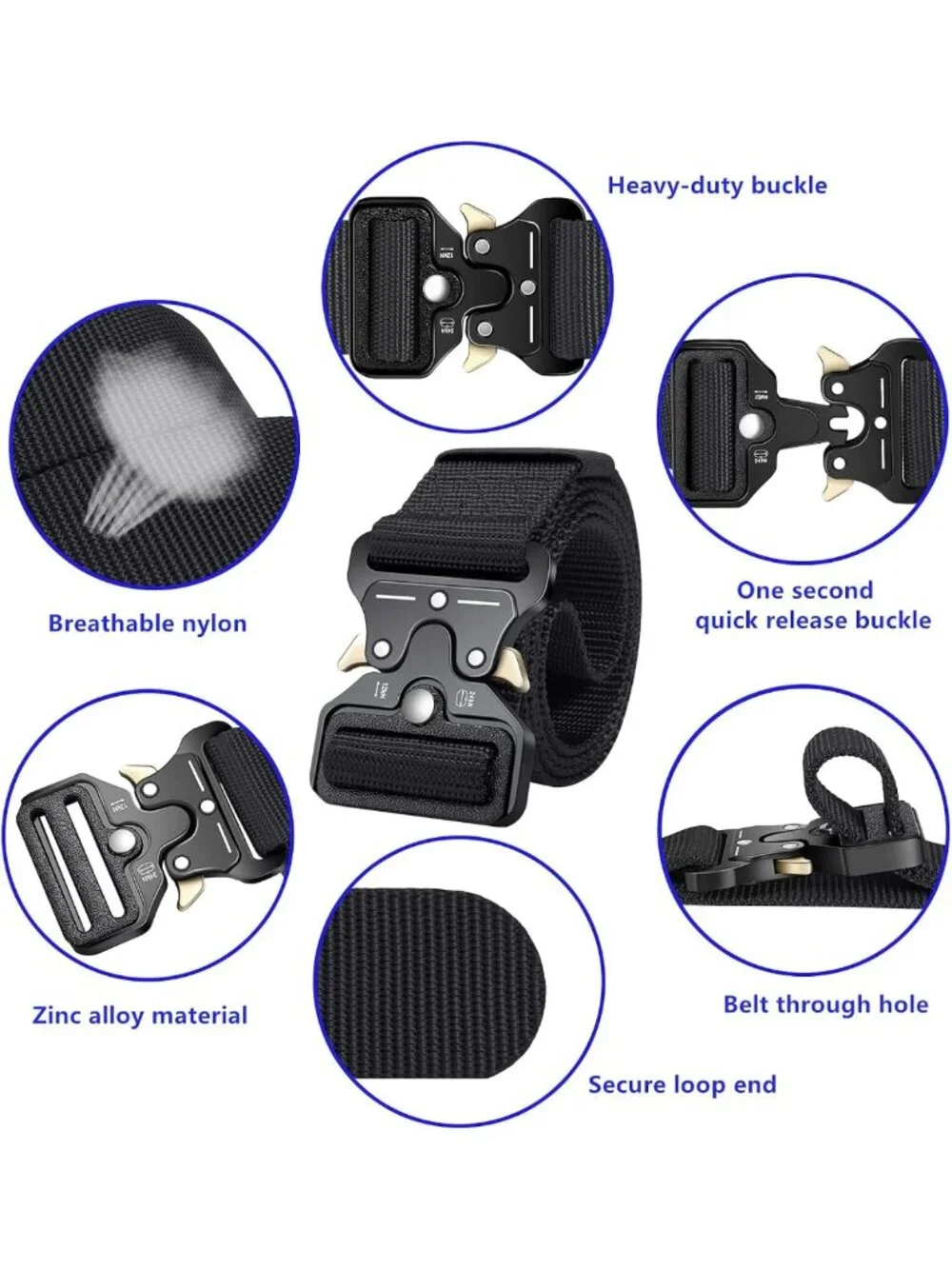 Tactical Military Style Belts for Men - 3-Pack, Quick-Release Buckle & Key Ring